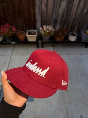 New Era Maroon Fitted Hat with White Embroidered Script Size 7